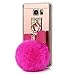 Note 5 Case, Galaxy Note 5 Case - Mavis's Diary 3D Handmade Bling Luxury Pink Mirror Soft TPU Design Lovely Hot Pink Bow with Fluff Ball Shiny Crystal Diamonds Clear Cover for Samsung Galaxy Note 5