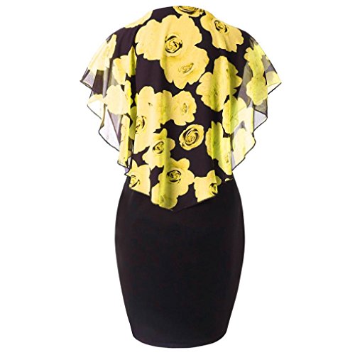 Qisc Plus Size Party Dress, Women Sexy Elegant Ruffle Sleeveless Bodycon Wrap Ruffles Bodycon Midi Dress (XL, Yellow)
