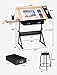 Kealive Drafting Table Height Adjustable Drawing Desk Tiltable Tabletop and Thick Padding Stool, Art Desk Storage Table 2 Drawers Side Board Reading, Writing, Drawing Art Craft Work Station