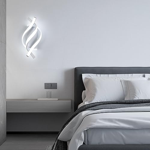 Dorlink Modern LED Wall Light 22W White Spiral Aluminum Modern LED Wall Lamp, 6500K Cool Light Indoor Wall Lighting Fixtures for Bedside, Hallway, Stair, Living Room, Bedroom