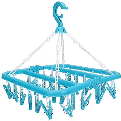 Wifehelper 32 Clips Folding Clothes Hanger, Socks Underwear Drying Rack Dryer Laundry Drying Rack Clothes Dryer Rack(Blue)