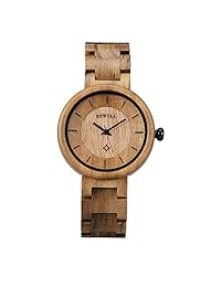 Relojes de madera para mujer, reloj artesanal de madera BEWELL con banda de madera ajustable ligera, reloj de pulsera de cuarzo de moda casual natural