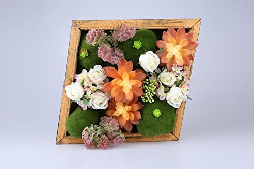 Jintano 3D Artificial Flowers Wall Hanger Succulent Plants Moss with Yellow Frame Shape Vase Home Decor