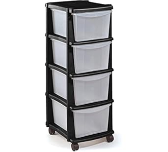 Keter 4 Drawer Tower Storage Unit Black Size H86 W32 D38cm
