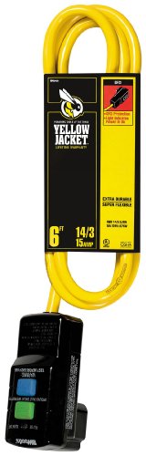Woods Yellow Jacket 2879 14/3 SJTW Right Angle GFCI with Lighted End, 6-Feet, Yellow