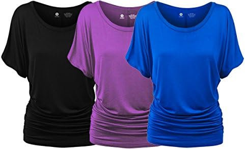 CLOYA Womens Short Sleeve Boat Neck Side Shirring Dolman Drape Top