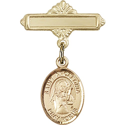 14kt Yellow Gold Baby Badge with St. Apollonia Charm and Polished Badge Pin 1 X 5/8 inches