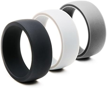 Tera Armor - 3 Ring Pack Men's Silicone Wedding Ring Wedding Band - Black, Light Gray and White