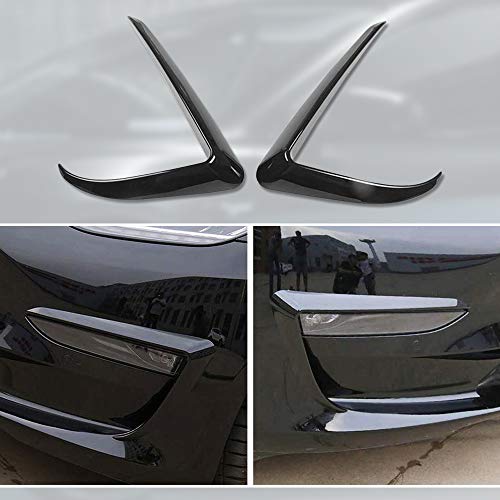 CoolKo Fog Light Eyebrow Cover Trim Frame Exterior Decoration Compatible with Model 3 - Black Piano Pattern [ 1 Pair - Black ] - Thumbnail 2