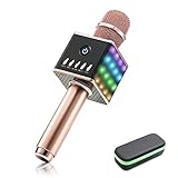 LED Wireless Karaoke Microphone - NASUM H8 Mic Built in Bluetooth Speaker and Mini Handheld Cellphone Karaoke Player,2600mAh battery,Karaoke MIC Machine for KTV with Carry Case(100% Protection),Rose
