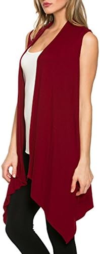 Azules Women's Solid Color Sleeveless Asymetric Hem Open Front Cardigan