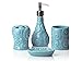 Comfify Designer - 4 Piece Bathroom Accessories Set | with Soap or Lotion Dispenser, Toothbrush Holder, Tumbler and Soap Dish | Glossy Finish | Porcelain (Ocean Waves, Aqua Blue)