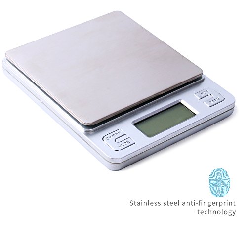 Dapai Mini Digital Kitchen Scale, Multifunction Food Scale, 0.1g-3kg, Tare & PCS Functions, Back-Lit LCD Display, Stainless Steel, Batteries Included (Silver)
