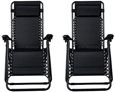IHP New Zero Gravity Chairs Case Of 2 Lounge Patio Chairs Outdoor Yard Beach - Black