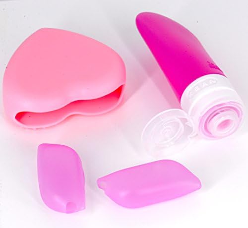 Cosmetic / MakeUp Travel Kit - Moisturizer Bottle (60 ml)(1) + Brush Cleaner (1) + Toothbrush Cap (1) + Stretchy Organizing Bands for Hair Ties - [Pink]