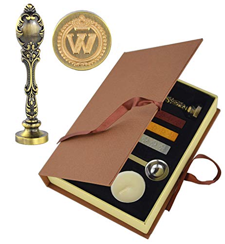 Hexint Vintage Initials Letter Wax Seal Stamp Kit，Retro Classical Sealing Wax Stamp with Metal Handle Gift Box Set Bronze Color(Letter W)