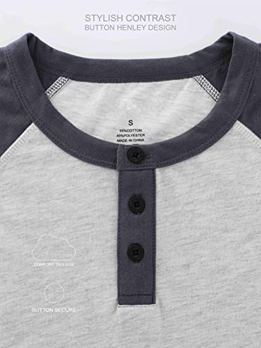HETHCODE MEN’S CLASSIC SLIM FIT SHORT RAGLAN SLEEVE BASEBALL WORKOUT GYM HIKING HENLEY T SHIRTS NAVY/H.BLUE XL