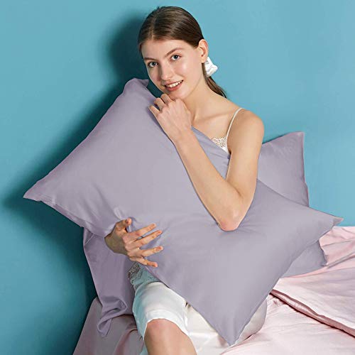 Muama 2 Pack Silk Satin Pillowcases for Hair and Skin, Cool, Soft and Breathable Envelope Closure Pillow Cases Cover【Queen（20x30 Light Purple】
