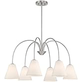 Savoy House M100138BN Meridian Modern White Linen Fabric Chandelier, 6-Light 360 Total Watts, 16" H x 30" W, Brushed Nickel