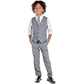 Marvelous Kids Boys' 6-Piece Formal Slim Fit Suit Set, Vest, Pants, Dress Shirt, Tie, Pocket Square, and Bow Tie