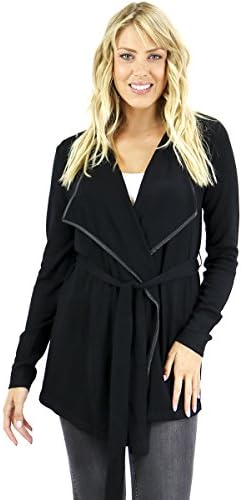 Ohconcept Collection Faux-Leather Trim Wrap Sweater, Black, Small