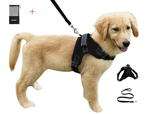 Heavy Duty Adjustable Pet Puppy Dog Safety Harness with Leash Lead Set Reflective No-Pull Breathable Padded Dog Leash Collar Chest Harness Vest with Handle for Small Medium Large Dogs Training Walking