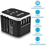 Universal Travel Adapter 5.6A - Portable Power Plug with 4 x Fast Charge USB Ports &amp; 1 x USB Type C Port - Wall Charger Power Adapter for All Devices - Safe and Fireproof - Works in US/UK/EU/AU