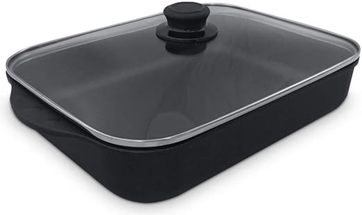 Amazon De Lieblingspfanne Bratreine Flacher Brater Induktions Auflaufform Eckig Mit Glasdeckel Aluminium Guss Antihaft Beschichtung Alle Herdarten 32 X 25cm Hohe 7cm Gesund Kochen Mit Lieblingspfanne