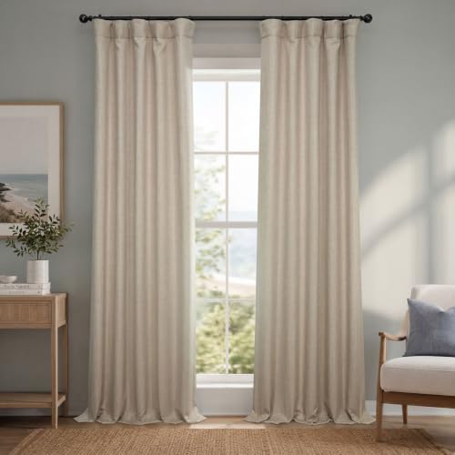 HPD Half Price Drapes Faux Linen Textured Room Darkening Curtains for Bedroom 108 Inches Long (1 Panel), 50W X 108L Curtains for Living Room Home Decor, Thatched Tan