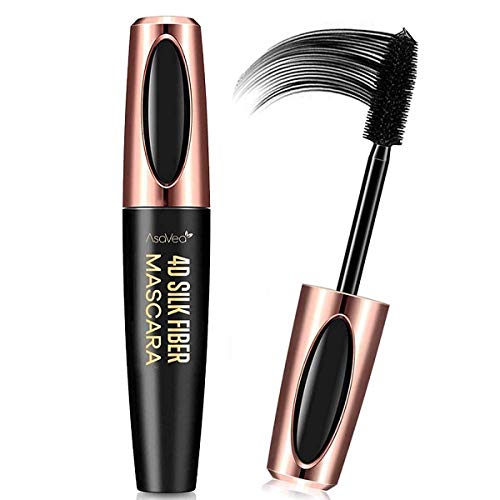AsaVea 4D Silk Fiber Lash Mascara Waterproof, Luxuriously Longer, Thicker, Voluminous Eyelashes, Long-Lasting, All Day Exquisitely Lush, Full, Long, Thick, Smudge-Proof Eyelashes (Black)