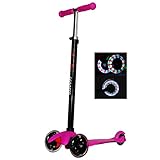 Rimable Kids 3 Wheel Adjustable Height Mini Kick Scooter with LED Light Up Wheels (PINK)