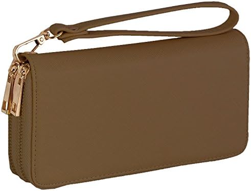 AimTrend Women’s Fashion PU Leather Zippered Clutch Wristlet Wallet Handbag with Wrist Band (Stone)
