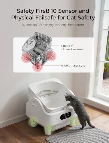Automatic Litter Box, Cypcat Smart Self Cleaning Cat Litter Box Anti-Pinch, 10 Safety Sensors, Large Cat Litter Boxs for Multiple Cats, 5G & 2.4G WiFi, 6" LED Display, Odor Control Robot, White