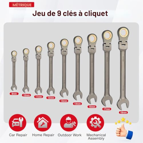 “Shall 9-Piece Flex-Head Ratcheting Combination Wrench Set