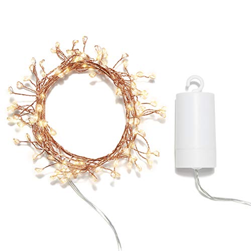 5 Ft Fairy Light Garland, Copper - 120 Starry LED Cluster Lights on a Bendable Rose Gold Wire, Plug-in or Battery Operated, Indoor/Outdoor Use, UL-Listed, Timer Included - Thumbnail 3