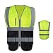 JKSafety 7 Pockets High Visibility Zipper Front Safety Vest With Reflective Strips.Meets ANSI/ISEA Standards (130-Yellow-Black L)