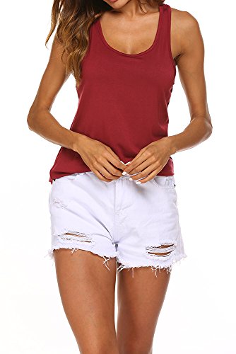 Poetsky Women Long Active Tank Tops Cut Out Back Sleeveless Workout Top (Wine Red, S)