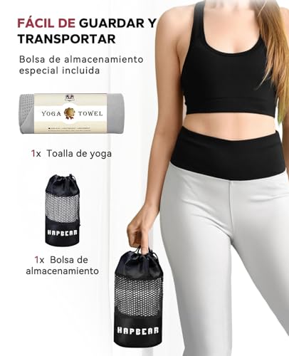 HAPBEAR Non-slip Yoga Towel 188 x 62 cm for with Grip Points | Super absorbent and soft microfiber, ideal for hot yoga, pilates and exercise fitness