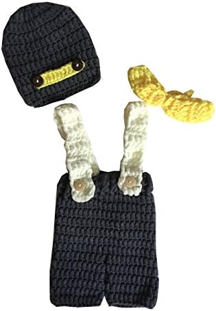Ufraky Newborn Baby Photography Prop Crochet Firefighter Hat Bowknot Pants Costume