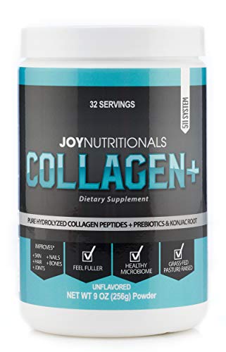 Collagen+ Peptides Powder & Prebiotic Dietary Fiber Supplement - Grass-Fed, Non-GMO, Hydrolyzed and Gluten-Free, Natural Weight Loss Support, Collagen with Benefits! (9 Oz) - 32 Servings