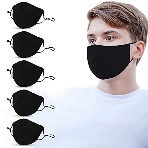 5 Pack Anti Dust Mask, Washable Cotton Health Mask Mouth Masks Dust Mask Warm Breathable Mask，Adjustable Reusable Windproof Face Masks for Outdoor (black)