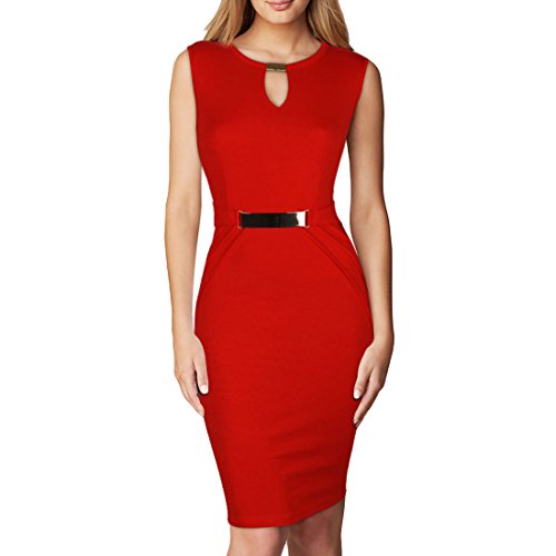 Missmay Women's Tunic Stretch Pencil Bodycon Sexy Waist Belt Party Dress XXL Red