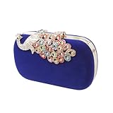 BMC Womens Elegant Rhinestone Peacock Clasp Velvet Cocktail Evening Handbag-BLUE
