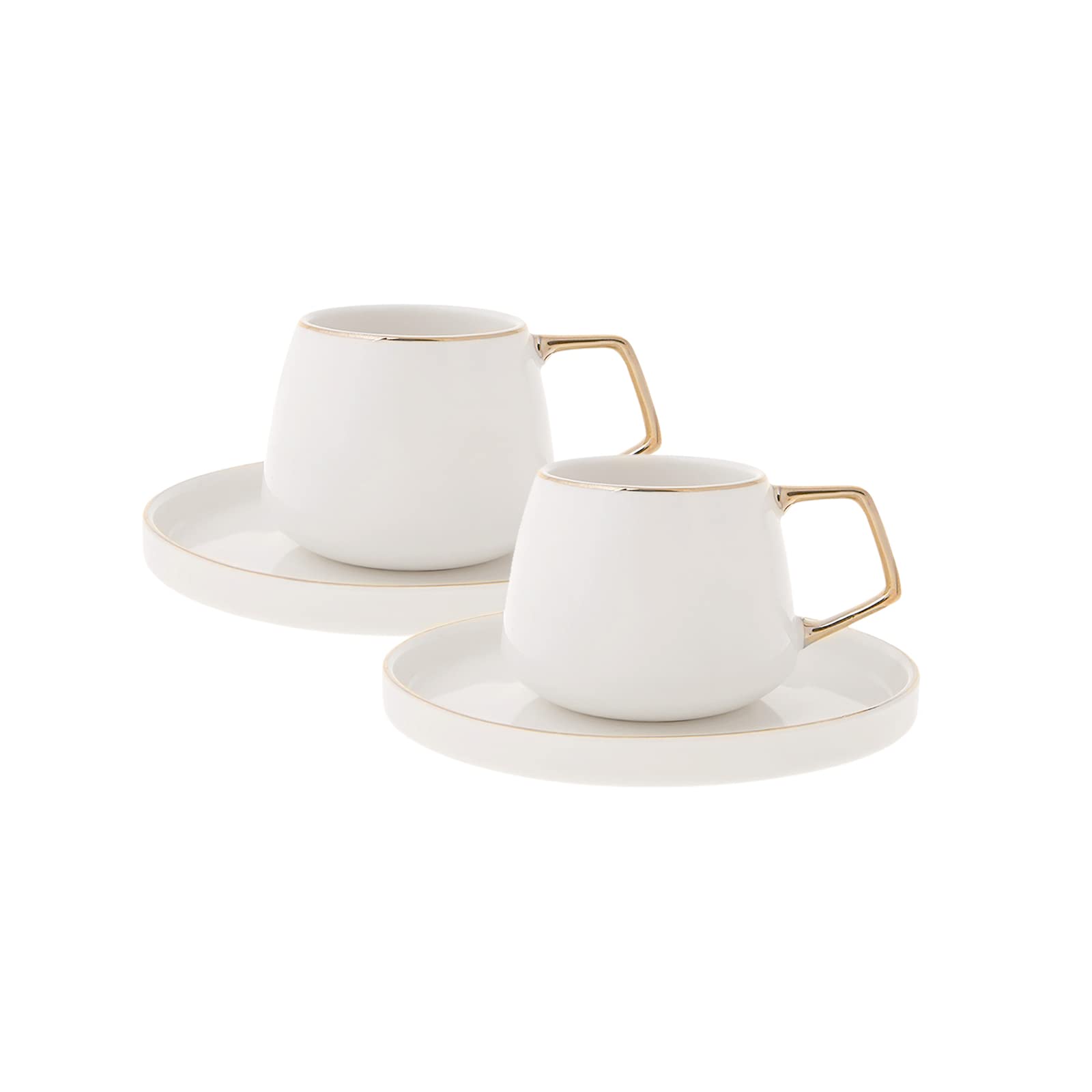 KARACA Saturn Gold Turkish Coffee Cup Set for 2 People - 4 Piece Cups with Saucers - Small Porcelain Espresso Set - Ideal for Serving Greek, Arabic Coffee (100ml)