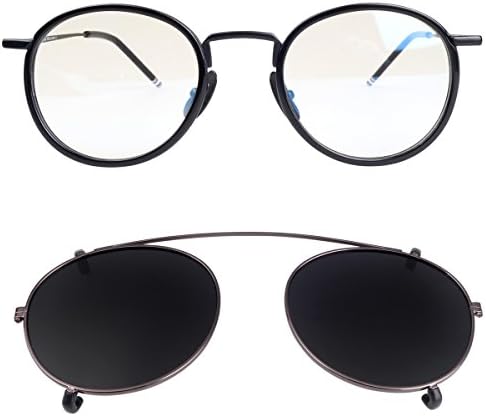 New York Fashion Round Optical Eyeglasses Frames with Polarized Lens Clip (Black Black)