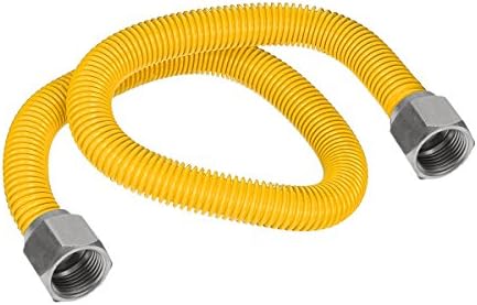 Highcraft GUHDZD1448 46" Flexible Epoxy Coated Gas Line Connector with 3/8" O.D. and Nut Fittings, Yellow/Stainless Steel