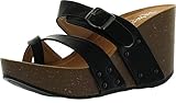 Refresh Mara-01 Womens Slide On Comfort Criss Cross Platform Wedge Sandal,Black,10