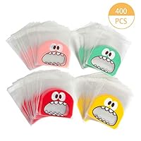 Hapy Shop 400 Pieces Candy Bags Big Mouth Monster Self Adhesive Treat Bag Cookie Bags Bakery Decorating Bags Chocolate Candy Gift Bags DIY Plastic Bag,3.9 x 3.9 Inches