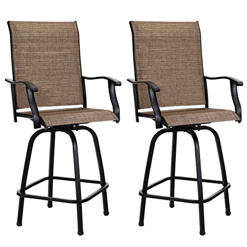 Swivel Outdoor Bar Stools Set of 2 Clearance, High Top Patio Chairs Patio Bar Stools Textilene