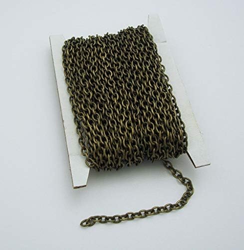 Findings Stop Brand 15ft Spool Round Cable Unfinished Chain-3x2x0.6mm Jewelry Making Supply. (Antiqued Brass)